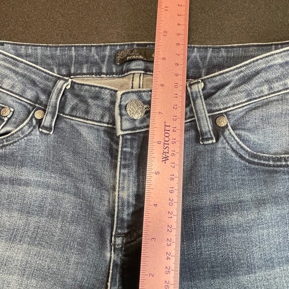 Prana Women's Blue Dark Wash Denim Whiskered Skinny Jeans Size 4 Short - Picture 8 of 11